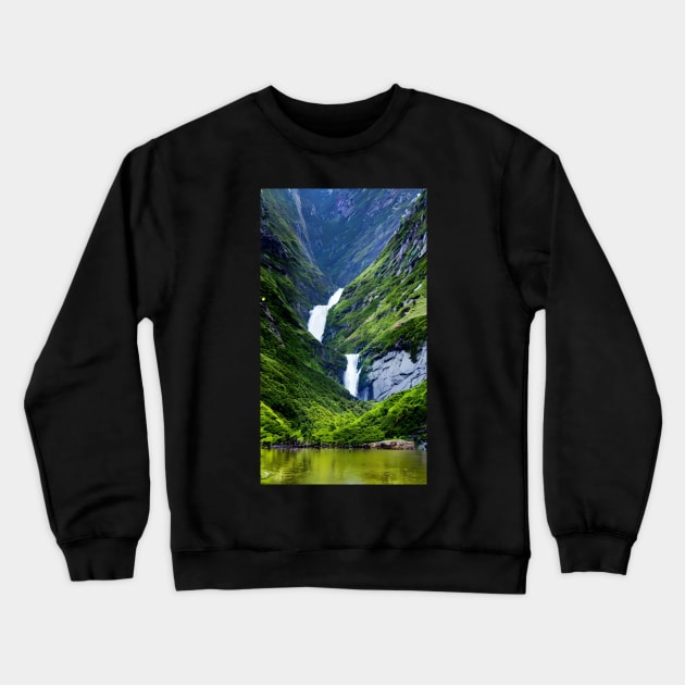 waterfall on the mountains Crewneck Sweatshirt by Carlosr1946